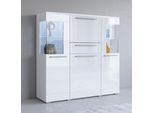 Highboard OTTO HOME "India,Breite 130cm, stilvolle Hochkommode 3Türen, Klappe und Schublade", weiß (weiß, weiß hgl), B:130cm H:127,5cm T:39cm, Sideboards, Highboard, Hochschrank viel Stauraum, Einlegeböden verstellbar,ohne Beleuchtung
