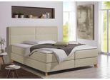 Boxspringbett HOME AFFAIRE "Caria", beige (creme, beige), B:211cm L:209cm, Strukturstoff-Bezug (100% Polyester);Topperbezug 100% Polyester, Komplettbetten, Boxspringbett, in 5 Breiten, 3 Matratzen-Ausführungen, 2 Härtegraden, Topper