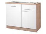 Spülenschrank WIHO KÜCHEN "Montana", weiß (front: weiß matt, korpus und arbeitsplatte: sonoma eichefarben), B:110cm H:85cm T:60cm, Schränke, Spülenschrank, 110 cm breit, inkl. Tür/Griff/Sockel für vollint. Geschirrspüler
