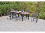 Garten-Essgruppe MERXX "»Paxos«", grau (grau, grau, graphit), Aluminium, Massivholz, Polyester, Sitzmöbel-Sets, Garten-Essgruppe, Ausziehtisch: LxB: 180-250 x 100 cm