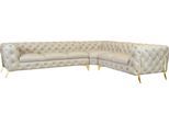 Chesterfield-Sofa HOME AFFAIRE "Amaury L-Form", beige, B:323cm H:75cm T:264cm, Struktur (100% Polyester);Samtoptik (100% Polyester), Sofas, Chesterfield-Sofa, großes Ecksofa, Chesterfield-Optik, Breite 323 cm, Fußfarbe wählbar