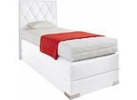 Boxspringbett, weiß, B:100cm L:212cm, Bezug der Obermatratze: 100% Polyester, Bezug abnehm- und waschbar bis 60C;Unterbox und Kopfteil: Microvelours-Bezug (100% Polyester), WESTFALIA SCHLAFKOMFORT, Komplettbetten, Boxspringbett