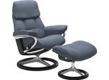 Relaxsessel STRESSLESS "Ruby", blau (sparrow blau paloma), B:76cm H:100cm T:75cm, Leder PALOMA: durchgefärbtes Semianilin-Möbelleder;Leder BATICK: durchgefärbtes und genarbtes Möbelleder, Sessel, Relaxsessel, mit Signature Base, Größe S, Gestell Eiche, Wenge, Braun & Schwarz