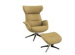 Relaxsessel FLEXLUX "Fernsehsessel More, ergonomisch, drehbar, robuster Fuß, Scandi", gelb (mustard gelb), B:90cm H:107cm T:89cm, 62% Polyester, 17% Cotton, 14% Linen, 12%Polyester, 4% Wool, Sessel, Relaxsessel, Premium Komfort, Rücken- und Kopfteilverstellung, Drehbar, Fuß Alu