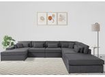 Wohnlandschaft OTTO HOME "Enid U-Form", schwarz, B:460cm H:75cm, Baumwollmix (60% Baumwolle/40% Leinen);Struktur fein (100% Polyester);Samtoptik (100% Polyester);Samtvelours (100% Polyester);Struktur (100% Polyester);Struktur recycelt (100% recyceltes Polyester), Sofas, Wohnlandschaft, 6 Teile, bestehend aus Modulen, in vielen Bezügen, auch in Breitcord