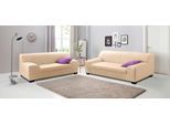 Polstergarnitur DOMO COLLECTION "Amando zeitlos und modern, komfortabel", beige (creme), H:74cm T:79cm, PRIMABELLE-Microfaser aus 100% Polyester;SOFTLUX-Kunstleder;Strukturstoff aus 90% Polyester, 10% Polyacryl;NaturLEDER - echtes Rindsleder, Sitzmöbel-Sets, Polstergarnitur, bestehend aus 2er- und 3er-Sofa