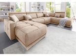 Wohnlandschaft DOMO COLLECTION "Ava moderne Sitzheftung mit toller Doppelnaht, komfortabel, U-Form", beige (natur), B:351cm H:84cm T:222cm, Zierkissen: Microfaser PRIMABELLE (100% Polyester);Struktur (100% Polyester);Microfaser PRIMABELLE (100% Polyester);Kunstleder SOFTLUX;Struktur fein (100% Polyester), Sofas, Wohnlandschaft, mit Federkern, wahlweise mit Kopfteilverstellungen