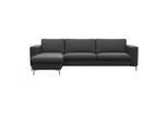 Ecksofa FLEXLUX "Fiore, Sitzaufbau mit hochwertigem Kaltschaum für mehr Sitzkomfort", schwarz (deep schwarz), B:262cm H:85cm T:92cm, 100% Echteder, Sofas, Ecksofa, breite Armlehnen, L-Form, Füße Alu+ Eiche