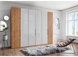 Falttürenschrank WIEMANN "Monaco", braun (bianco, eiche, nachbildung, glas weiß), B:295,2cm H:216cm T:58cm, Floatglas, Holzwerkstoff, Schränke, Falttürenschrank, mit Teil-Glasfront sowie hochwertige Beschläge