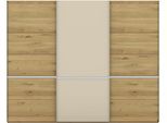 Schwebetürenschrank MUSTERRING "Savona, Kleiderschrank, Schrank, Garderobe, mit Schiebetüren", beige (braun), B:300cm H:236cm, Schränke, Schwebetürenschrank, Türen Bianco-Eiche massiv, Spiegel-/Glastüren, eingelegte Chromleiste