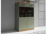 Highboard OTTO HOME "Ribe,125cm hoch,87cm breit,4 breite Fächer", salbei, eiche, B:87cm H:125cm T:35cm, Sideboards, Highboard, Oberplatte Eiche massiv,dunkles Glas, schwarze Metall Griffe