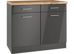 Unterschrank KOCHSTATION "KS-Milan", grau (grau hochglanz), B:100cm H:86cm T:60cm, MDF, Schränke, Unterschrank, Unterschrank 100 cm, matte oder hochglänzende Fronten
