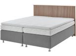Boxspringbett "Quercus", grau, L:206cm, Kopfteil MDF/Dekor Eiche hell, Boxenbezug: Feinstruktur 100% Polyester, Box: Holzwerkstoff mit Bonnellfederung, Füße: verchromtes Metall, Topper: Kaltschaum, WESTFALIA SCHLAFKOMFORT, Komplettbetten, Boxspringbett, wahlweise mit LED-Beluchtung, 3 Matratzenarten zur Auswahl