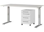 Büromöbel-Set GERMANIA "Agenda", silber (lichtgrau, silber), B:140cm T:80cm, Holzwerkstoff, Kunststoff, Metall, Arbeitsmöbel-Sets, Büromöbel-Set, Set bestehend aus höhenverstellbarem Schreibtisch und Rollcontainer