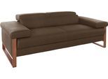 2-Sitzer W.SCHILLIG "finn", braun (mocca s37), B:210cm H:71cm T:106cm, Flachgewebe S22 (100% Polyester);Stoff S37 (100% Polyester);Longlife Xtra-Leder Z59: Glattleder mit modischer Prägung. Hautstärke 0, 9 - 1, 1 mm, Sofas, 2-Sitzer, German Design Award 2016, Fußgestell Nussbaum natur, Breite 210 cm