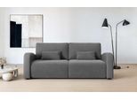 3-Sitzer OTTO HOME "JIGGS wahlweise Schlafsofa mit Bettkasten, Maße B/H/T: 228/96/110 cm", grau (dunkelgrau), B:228cm H:96cm T:110cm, 100% Polyester, Sofas, 3-Sitzer, Sofa mit Wellenunterfederung, enthält 2 Rückenkissen und 2 Zierkissen