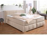 Boxspringbett HOME AFFAIRE "Chelles", beige, B:207cm L:225cm, Samtoptik (100% Polyester);Bezug der Spiegelfläche Matratzendrell aus 100% Polyester;Struktur fein 100% Polyester), Komplettbetten, Boxspringbett, inkl. Kaltschaumtopper, in 5 Breiten und 3 Matratzenarten