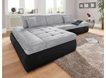Ecksofa DOMO COLLECTION "PB MORIC wahlweise mit Bettfunktion + Armteilverstellung, L-Form", silber (schwarz, silber), B:300cm H:80cm T:172cm, Kunstleder SOFTLUX / Struktur (90% Polyester, 10% Polyacryl);Zierkissen: Struktur (90% Polyester, 10% Polyacryl);Microfaser PRIMABELLE (100% Polyester) / Struktur (90% Polyester, 10% Polyacryl), Sofas, Ecksofa, im XXL-Format, B/T/H:300/172/80 cm, feine Stepp