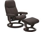 Relaxsessel STRESSLESS "Consul", braun (braun batick), B:85cm H:100cm T:77cm, Leder BATICK: BATICK ist ein leicht korrigiertes, durchgefärbtes und genarbtes Möbelleder, bei dem die meisten Unebenheiten und Spuren in der Regel entfernt wurden.;Leder PALOMA: PALOMA ist ein durchgefärbtes Semianilin-Möbelleder mit natürlicher Narbung.;ROHLEDER Stoff Q2 FARON: Ein fester zuverlässiger Bouclé mit einem