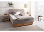 Boxspringbett OTTO HOME "JENNA in verschiedenen Farben und Breiten erhältlich", grau (argento), B:184cm L:216cm, Komplettbetten, Boxspringbett, LED-Beleuchtung, mit zertifizierten, recycelten Bezugsstoffen