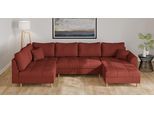 Wohnlandschaft HOME AFFAIRE "CHARRE U-Form mit Ottomane, Maße B/T/H: 310/161/81 cm", rot, B:310cm H:81cm T:161cm, 100% Polyester, Sofas, Wohnlandschaft, feine Steppung, lose Rücken- und Zierkissen, auch in Cord und Bouclé