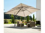 Ampelschirm SCHNEIDER SCHIRME "Rhodos Grande", beige (natur), Obermaterial: 100% Polyester, Standschirme, Ampelschirm, natur, rechteckig, ohne Wegeplatten