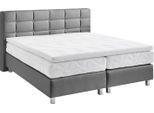 Boxspringbett, grau, B:215cm L:210cm, Bezug: Kunstleder, Polyurethan;Polsterung: 100% Polyester, WESTFALIA SCHLAFKOMFORT, Komplettbetten, Boxspringbett, mit Knöpfen in Kristalloptik, wahlweise mit Topper