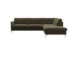 Ecksofa FLEXLUX "Fiore, L-Form, bequem und komfortabel durch hochwertigem Sitzaufbau", grün (moss grün), B:266cm H:85cm T:225cm, 100% Polyester, Sofas, Ecksofa, schmale Armlehnen, Kaltschaum, Füße Alu