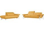 Sofa EGOITALIANO "Anais, erstklassiger Sitzkomfort, Fußfarbe chrom", gelb, Sofas, Leder BULL, Ottomane Armlehne rechts, Sofa, Set, Kopfteil verstellbar, Leder BULL, gelb