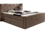 Boxspringbett HOME AFFAIRE "Atlanta", grau (taupe), B:200cm L:221cm, Kunststoff, Massivholz, Stoff, Komplettbetten, Boxspringbett, inklusive Topper und Bettkasten