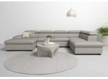 Wohnlandschaft HOME AFFAIRE "Alberto U-Form", grau (hellgrau), B:350cm H:73cm T:228cm, Luxus-Microfaser in Lederoptik (100% Polyester);Microfaser in Antiklederoptik (100% Polyester);Luxus-Microfaser Vintageoptik (100% Polyester);Luxus-Microfaser weich (90%Polyester 10%Polyamid), Sofas, Wohnlandschaft, mit Kopfteilverstellung, wahlweise mit Bettfunktion