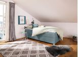 Boxbett HOME AFFAIRE "Alexis", blau (petrol), B:90cm L:200cm, Struktur fein (100% Polyester), Komplettbetten, Boxbett, ohne Kopfteil - ideal für Räume mit Dachschrägen; in 4 Breiten