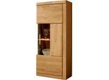 Vitrine OTTO HOME "RIBE75, 1Glasboden variabel, dunkles gehärtetes Glas, Trendfarbe", beige (eiche teilmassiv), B:50cm H:125cm T:35cm, Holz teilmassiv, Schränke, Vitrine, B/T/H:50/35/125cm, Front massivholz,4 Fächer,Griffe silberfar,,geölt