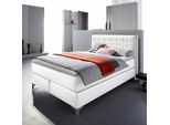 Boxspringbett HOME AFFAIRE "Coos", schwarz-weiß (weiß, schwarz), B:149cm L:212cm, Bezug Topper 100% Polyester;Kunstleder, Komplettbetten, Boxspringbett, mit besonderer Steppung im Kopfteil, 3 Matratzenarten, 2 Härtegrade