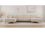 Wohnlandschaft OTTO HOME "Oland Skandi, weicher Chenille-Stoff", beige, B:345cm H:85cm T:210cm, 100% Polyester, Sofas, Wohnlandschaft, U-Form, 345 cm, Wellenunterfederung, Skandi-Design, Massivholzfüße