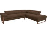 Ecksofa W.SCHILLIG "finn, Designsofa mit tollem Sitzkomfort, bequem, L-Form", braun (mocca s37), B:281cm H:71cm T:230cm, Flachgewebe S22 (100% Polyester);Stoff S37 (100% Polyester);Longlife Xtra-Leder Z59: Glattleder mit modischer Prägung. Hautstärke 0, 9 - 1, 1 mm, Sofas, Ecksofa, German Design Award 2016, Fußgestell Nussbaum natur, Breite 281 cm