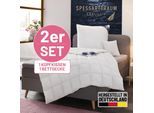 Daunenbettdecke + 3-Kammer-Kopfkissen SPESSARTTRAUM "Exklusiv, 2-tlg, hergestellt in Deutschland, made in Germany, Set", weiß, B/L: 155cm x 220cm Anzahl Teile 1, B/L: 80cm x 80cm Anzahl Teile 1, Bezug: Baumwolle Füllung: Entendaune/-feder, leicht, Bettdecken Bezug: 100% Baumwolle. Kopfkissen Bezug: 100% Baumwolle. Bettdecken Füllung: 100% Daunen. Kopfkissen Füllung: 90% Daunen, 10% Federn, Bettwar