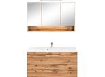 Badmöbel-Set WELLTIME "Soria", braun (eichefarben), Holzwerkstoff, MDF, Melamin, Kastenmöbel-Sets, Badmöbel-Set, Waschplatz Breite 100 cm, Spiegelschrank
