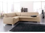Ecksofa DOMO COLLECTION "Alisson, zeitlose Optik, flache Armlehnen, Breite 249cm, L-Form", beige (natur), B:249cm H:75cm T:181cm, Microfaser aus 100% Polyester;Softlux, das pflegeleichte Kunstleder aus 80% PVC, 18% Polyester und 2% Polyurethan;Strukturstoff aus 90% Polyester und 10% Polyacryl, Sofas, Ecksofa, fester Sitzkomfort, wahlweise mit Bettfunktion