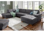 Wohnlandschaft HOME AFFAIRE "Puccini U-Form", grau (anthrazit), B:340cm H:86cm T:224cm, Luxus-Microfaser (100% Polyester);Luxus-Microfaser ALTARA NUBUCK (100% Polyester);Luxus-Microfaser Lederoptik (100% Polyester), Sofas, Wohnlandschaft, mit Federkern, Sitztiefenverstellung, Kontrastnaht