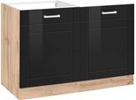 Spülenschrank KOCHSTATION "KS-Tinnum", schwarz, B:120cm H:82cm T:60cm, Holzwerkstoff, Schränke, Spülenschrank, 120 cm breit, MDF-Fronten, Metallgriffe, inklusive Einbauspüle