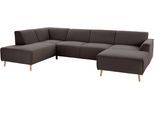 Wohnlandschaft HOME AFFAIRE "Janek Scandic Design, elegant und zeitlos U-Form", grau (stone), B:324cm H:81cm T:191cm, Struktur fein ( 100% Polyester);Struktur weich (92% Polyester, 8% Nylon);Struktur weich (92% Polyester, 8% Nylon), Sofas, Wohnlandschaft, mit Federkern und Keder in scandinavischem Design