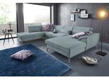 Wohnlandschaft SIT & MORE "Percy U-Form", blau (aqua), B:343cm T:235cm, Sofas, Wohnlandschaft, 15 cm Fußhöhe, Sitztiefenverstellung, wahlweise in 2 Fußfarben