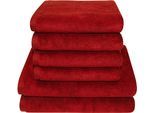 Handtuch Set DYCKHOFF "City Lights", rot (rubin), Walkfrottier, Walkfrottier, Obermaterial: 100% Baumwolle, Handtuch-Sets, Handtuch Set, 4 Handtücher (50x100cm), 2 Duschtücher (70x140cm)