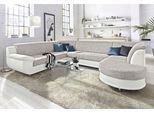 Wohnlandschaft TRENDMANUFAKTUR "Rondo 3, zeitlos und modern, im Materialmix, U-Form", weiß (weiß, cappuccino), B:320cm H:85cm T:94cm, Kunstleder SOFTLUX / Struktur (77% Polyester; 23% Polyacryl);Luxus-Microfaser ALCAZAR (100% Polyester) / Feinstruktur (100% Polyester), Sofas, Wohnlandschaft, wahlweise für mehr Komfort mit Federkern, wahlweise mit Bettfunktion