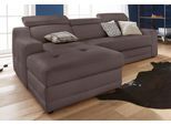 Ecksofa EXXPO - SOFA FASHION "Lotos, bequem und funktionell, Federkern, Breite 242cm, L-Form", braun (schoko), B:242cm H:92cm T:98cm, NaturLEDER (echtes Rindsleder) in Sitz und Rücken. Korpus in passendem Kunstleder SOFTLUX bezogen;Luxus-Kunstleder, Sofas, Ecksofa, mit Kopf- bzw. Rückenverstellung, wahlweise mit Bettfunktion