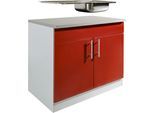 Spülenschrank WIHO KÜCHEN "Kiel", rot (front: burgund, korpus: steel grau), B:100cm H:85cm T:60cm, Schränke, Spülenschrank, 100 cm breit, 60 cm tief