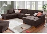 Wohnlandschaft HOME AFFAIRE "Puccini U-Form", braun (dunkelbraun), B:340cm H:86cm T:224cm, Luxus-Microfaser (100% Polyester);Luxus-Microfaser ALTARA NUBUCK (100% Polyester);Luxus-Microfaser Lederoptik (100% Polyester), Sofas, Wohnlandschaft, mit Federkern, Sitztiefenverstellung, Kontrastnaht
