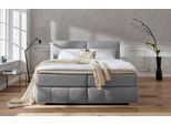 Boxspringbett HOME AFFAIRE "Wehma", grau, B:190cm L:213cm, Struktur fein (100% Polyester), Komplettbetten, Boxspringbett, inkl. Topper in 3 verschiedenen Matratzen, auch in Samtstoff