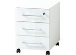 Rollcontainer GERMANIA "GW-Monteria", weiß, B:40cm H:55cm T:50cm, Holzwerkstoff, Melamin, Metall, Rollwagen, Rollcontainer, pflegeleichte Oberfläche, Vier Laufrollen, zwei davon feststellbar